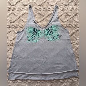 Vans Women’s Tropical Leaf Tank Top - Gray V-Neck W/ Green Palm Leaves, Size L